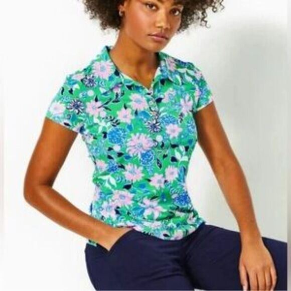 Lilly Pulitzer Luxletic Frida Scallop Polo Spearmint Golf Till You Drop - Picture 1 of 13